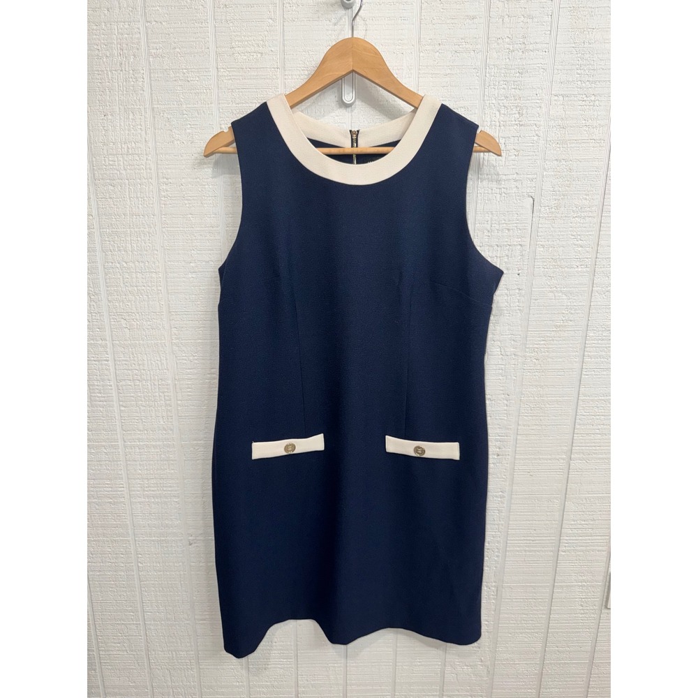 Karl Lagerfeld Paris Shift Dress Women Navy Blue Contrast Trim Size 12